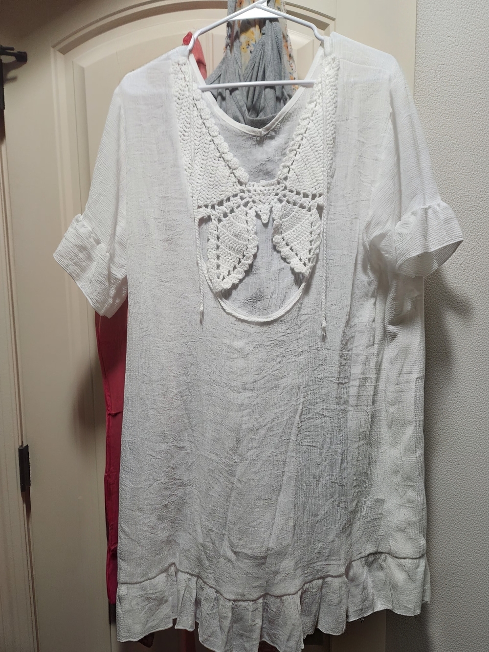 White Crochet-Trim Women's Tunic Top